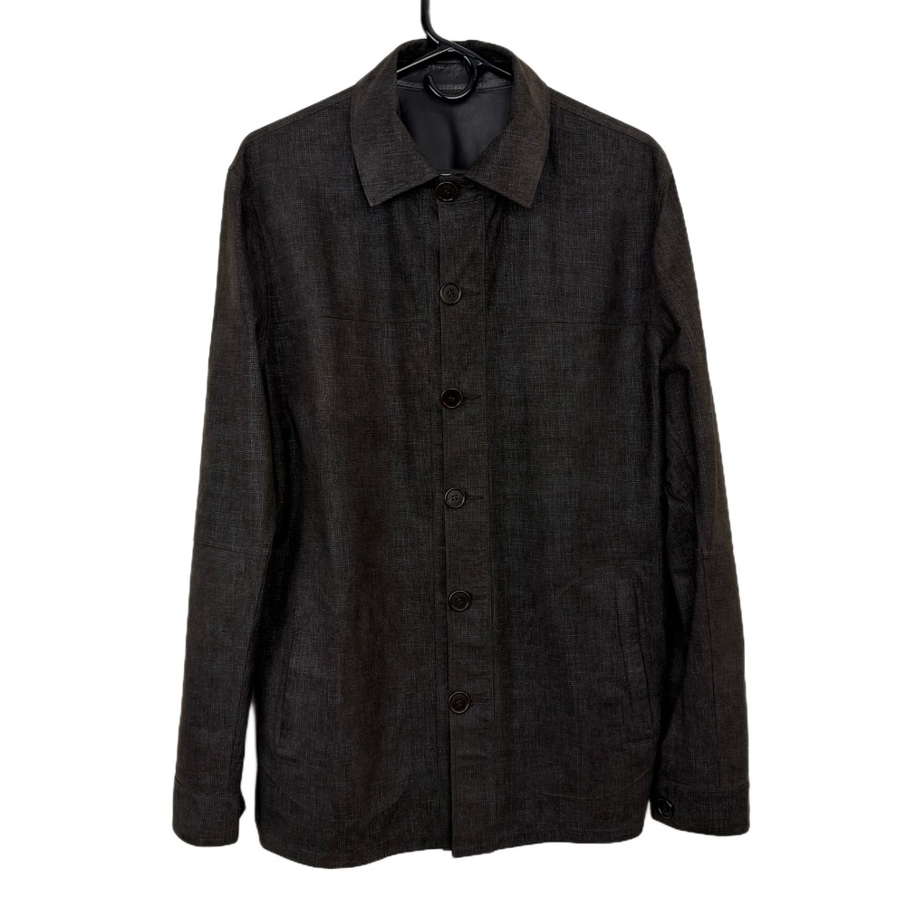 KUSHI Reversible Lamb Leather Shirt Mens 52 Brown Long Sleeve Button Up Shacket